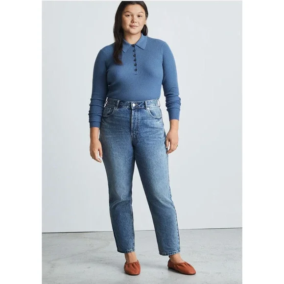 Everlane 90's The Cheeky Straight Medium Blue Button Fly Jeans 30 - Picture 2 of 13